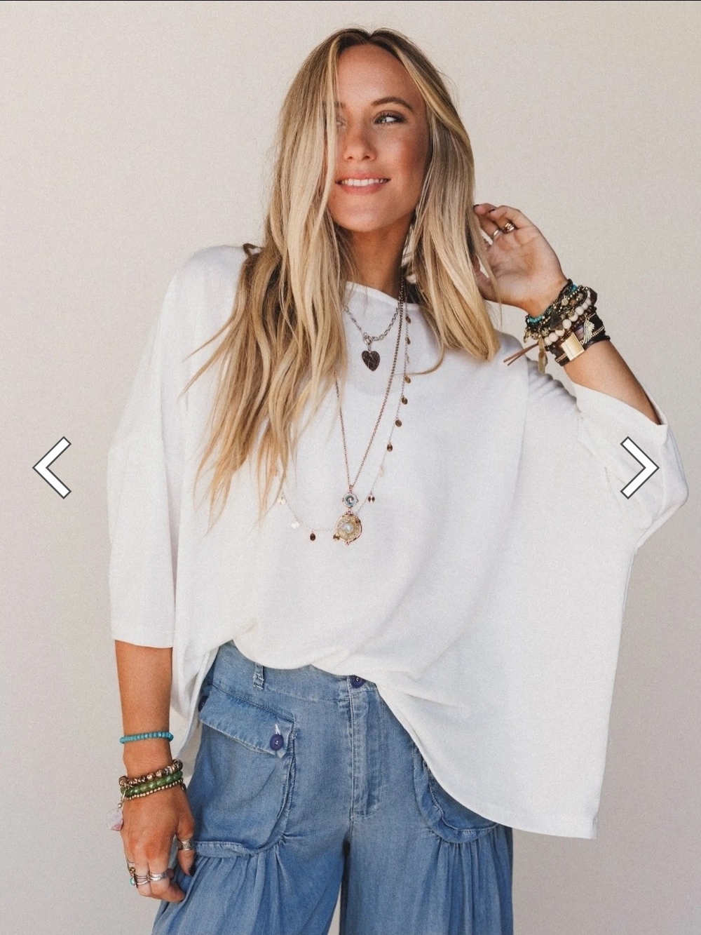 Three Bird Nest White Oversized Dolman Sleeve Tunic